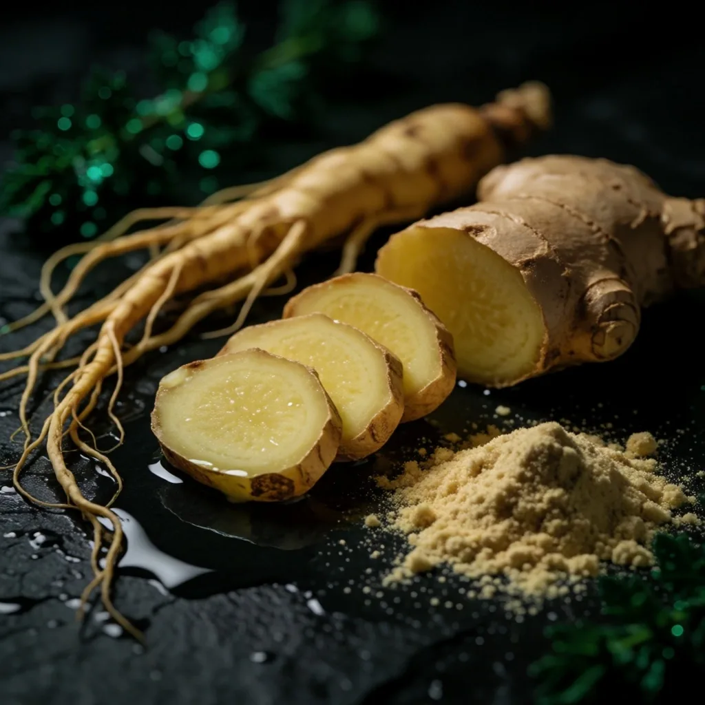 Natural botanical ingredients on dark stone
