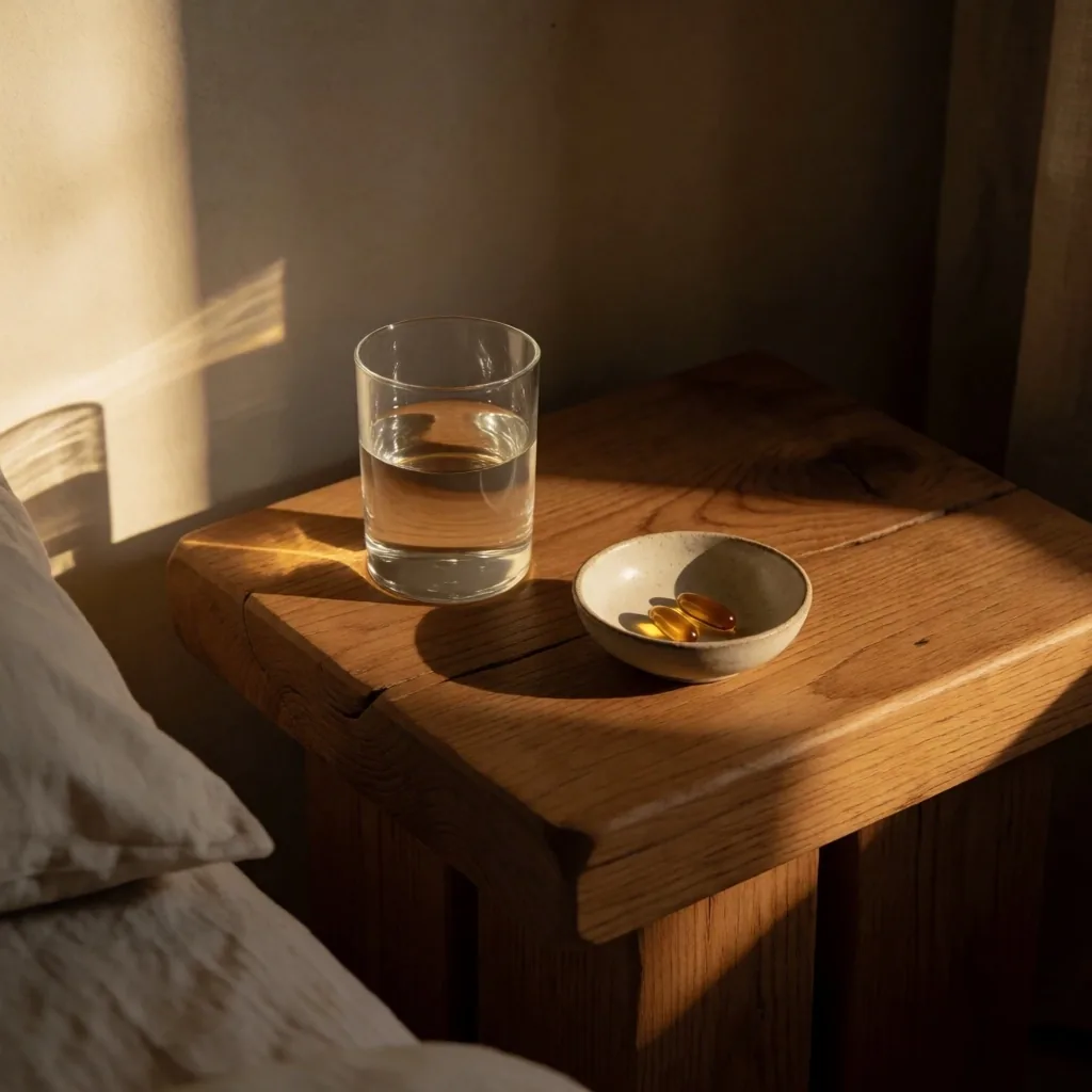Morning wellness ritual arrangement on a timber table