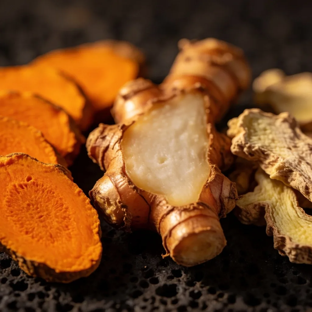 Raw Indonesian botanical ingredients arranged on stone