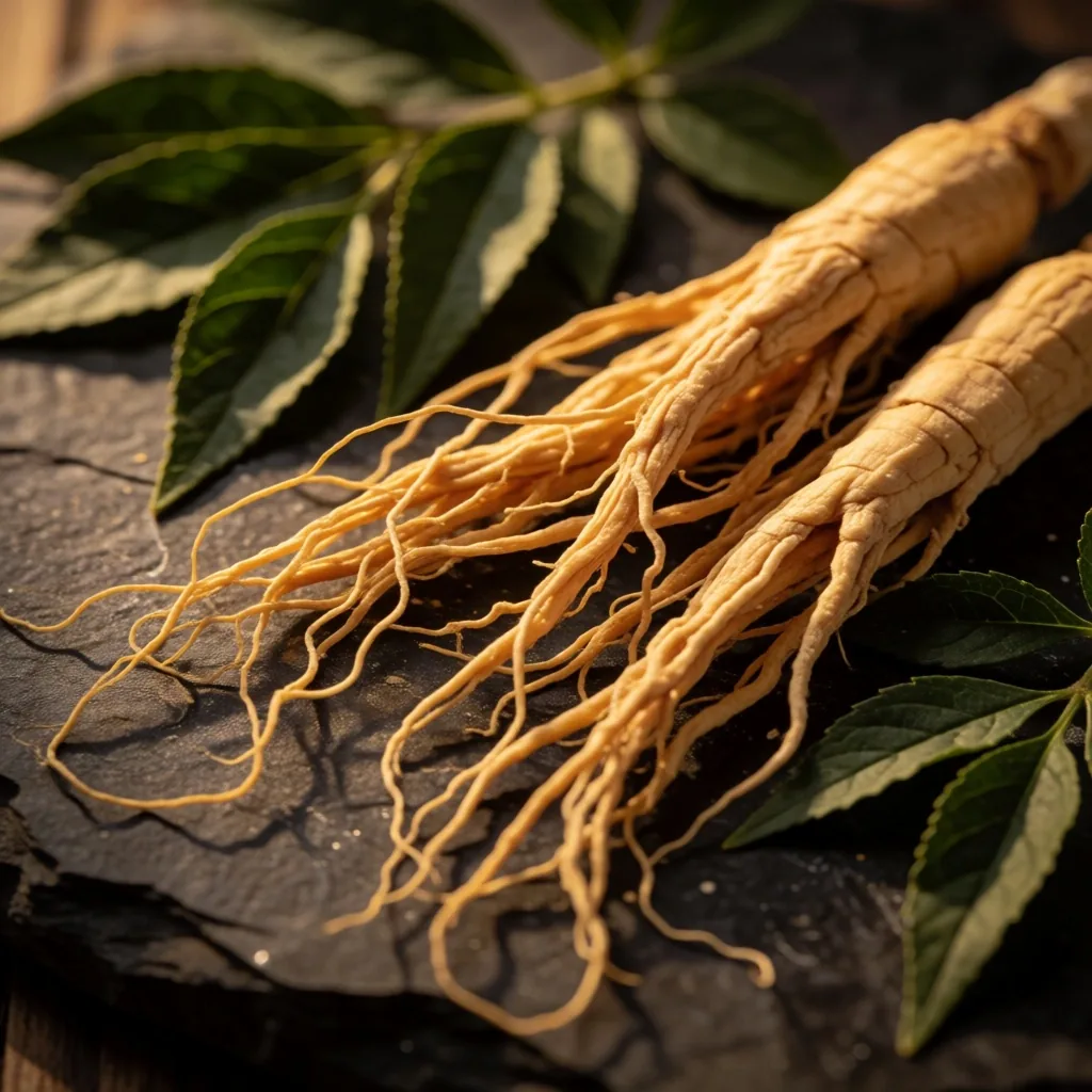 Dried botanical ingredients on a dark stone surface