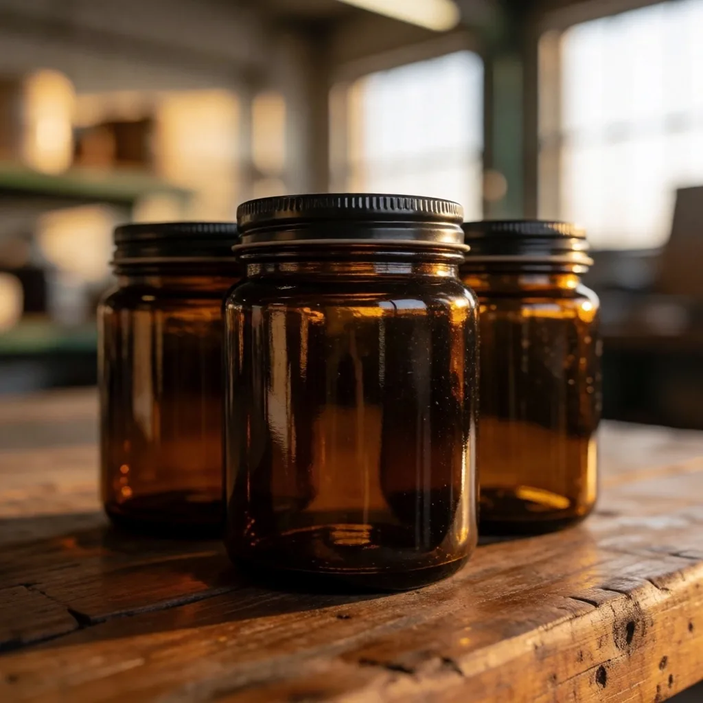 Supplement bottles arranged on timber planks under warm light
